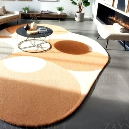 Handcrafted Beige Abstract Organic Modern Living Rug
